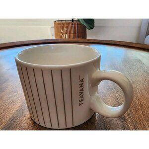 Starbucks Teavana Porcelain White Grey Striped Coffee Cup Tea Mug | 12oz